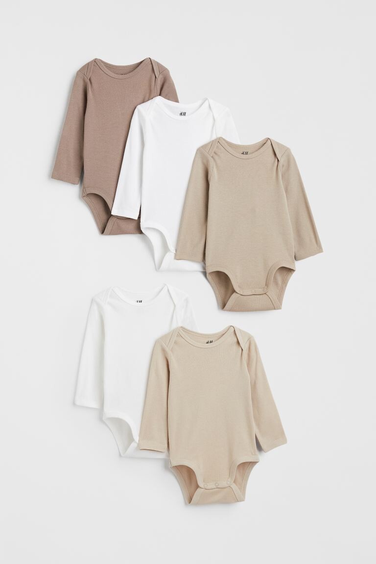 

5 комплектов боди H&M, бежевый/серый меланж
