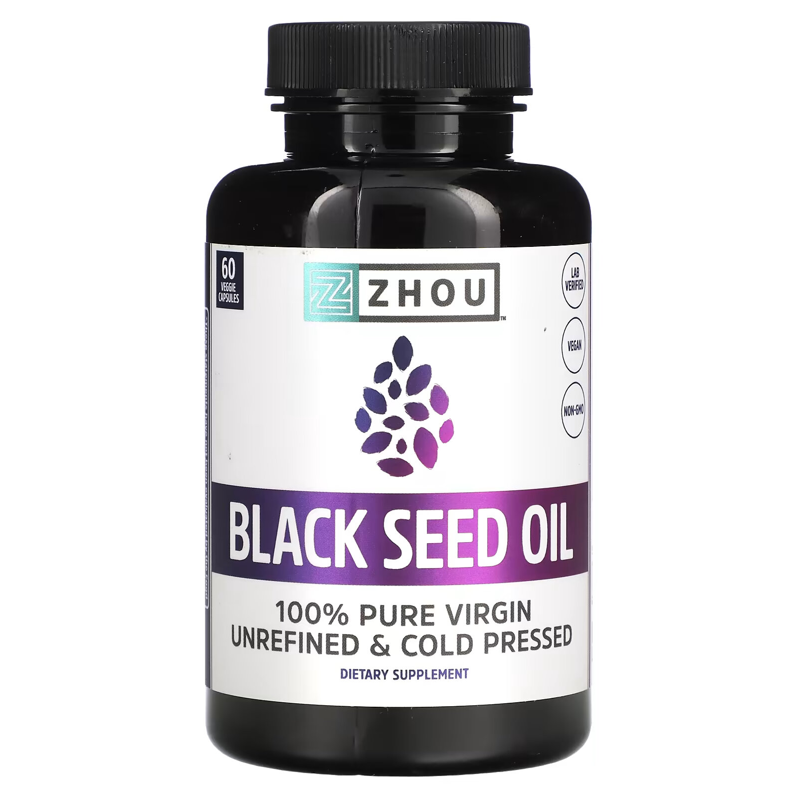 Zhou Nutrition, масло черного тмина, 60 вегетарианских капсул zhou nutrition k2 d3 поддержка 2 в 1 60 вегетарианских капсул