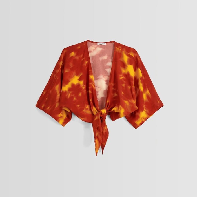 

Рубашка Bershka Rustic Kimono-effect With Knot, оранжевый/желтый