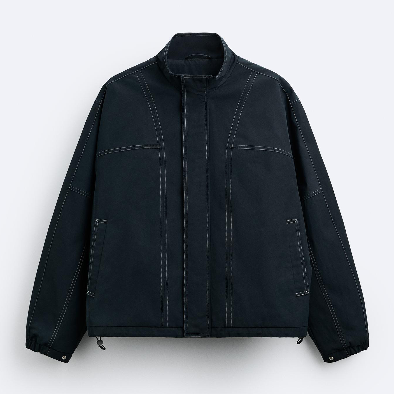 куртка утепленная zara contrast черный Куртка Zara Contrast Topstitching, темно-синий