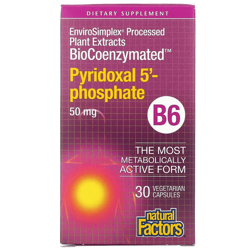BioCoenzymated, B6, пиридоксаль-5'-фосфат, 50 мг, 30 вегетарианских капсул, Natural Factors swanson п 5 п пиридоксаль 5 фосфат 20 мг 60 капсул