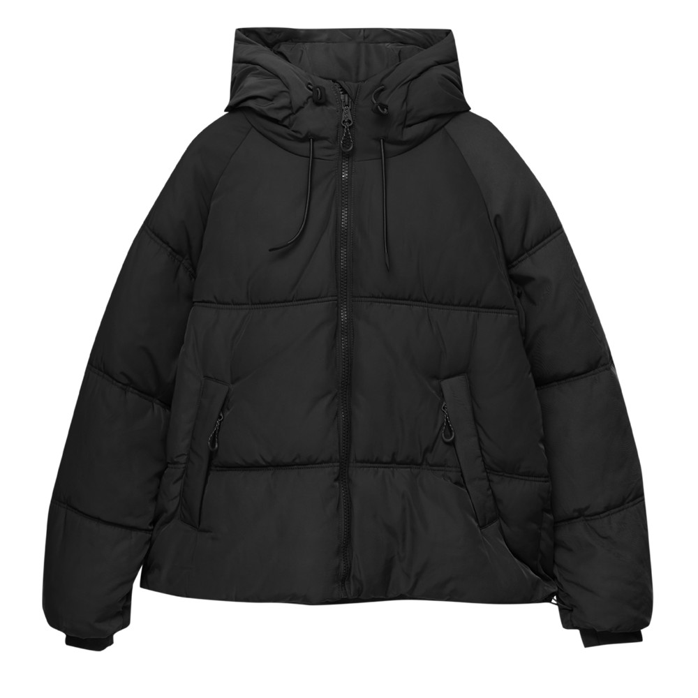 Куртка Pull&Bear Hooded Puffer, черный