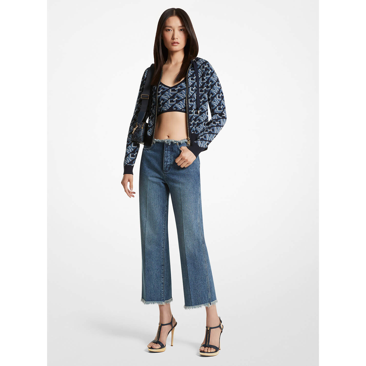 

Джинсы Michael Michael Kors Frayed Denim Cropped, синий
