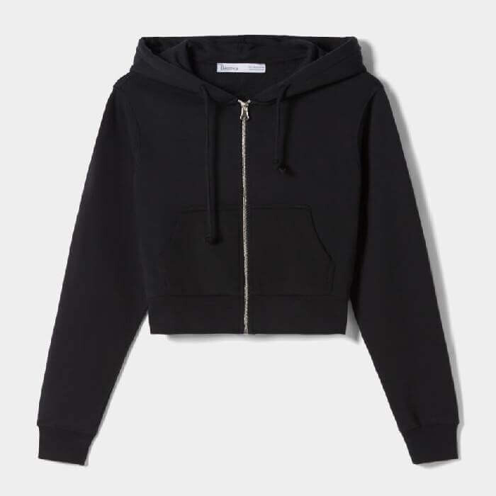

Толстовка Bershka Cropped Zip Up, темно-серый