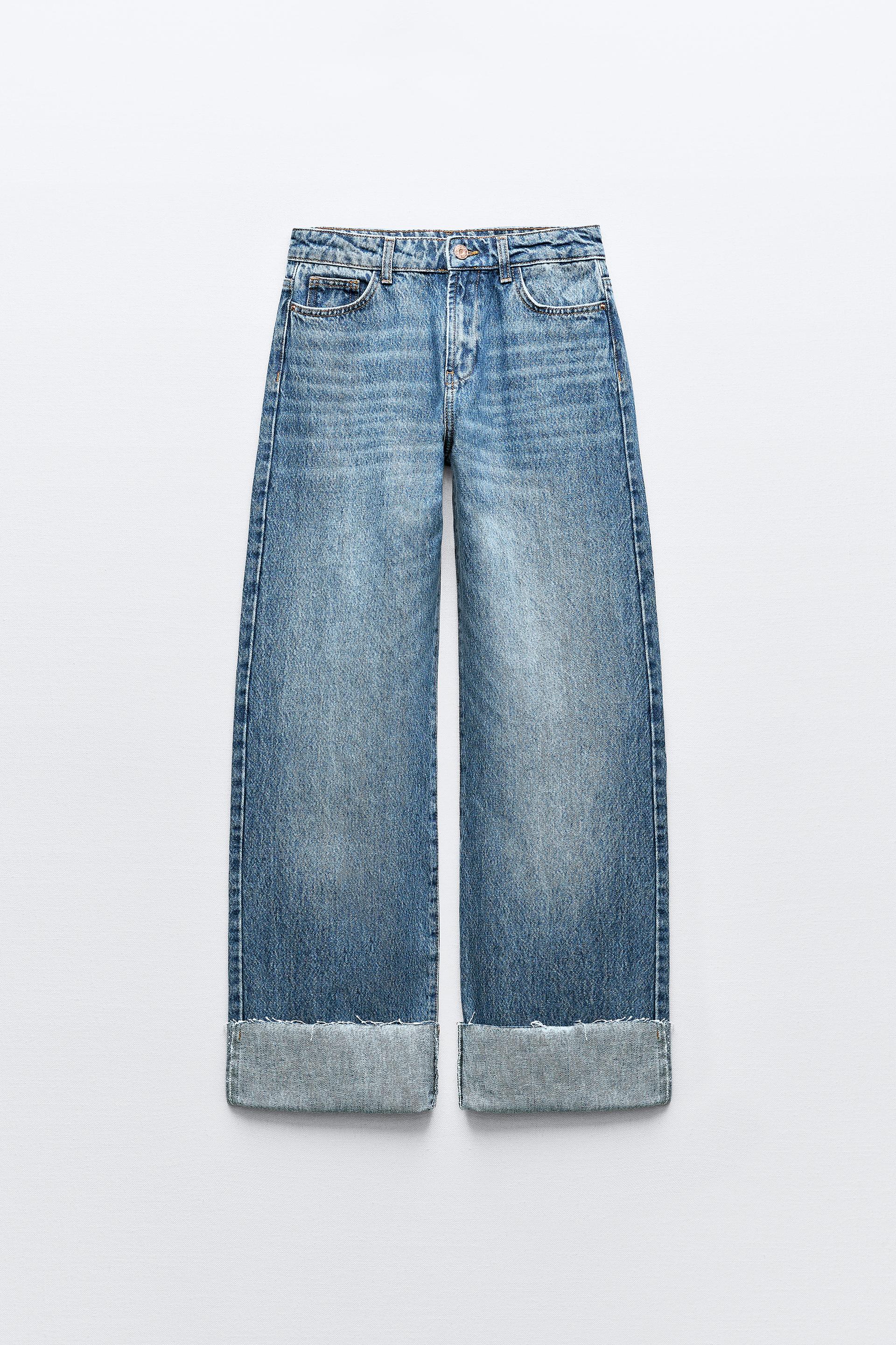 Джинсы Zara Z1975 Straight High-waist, синий джинсы zara trf straight high waist черный