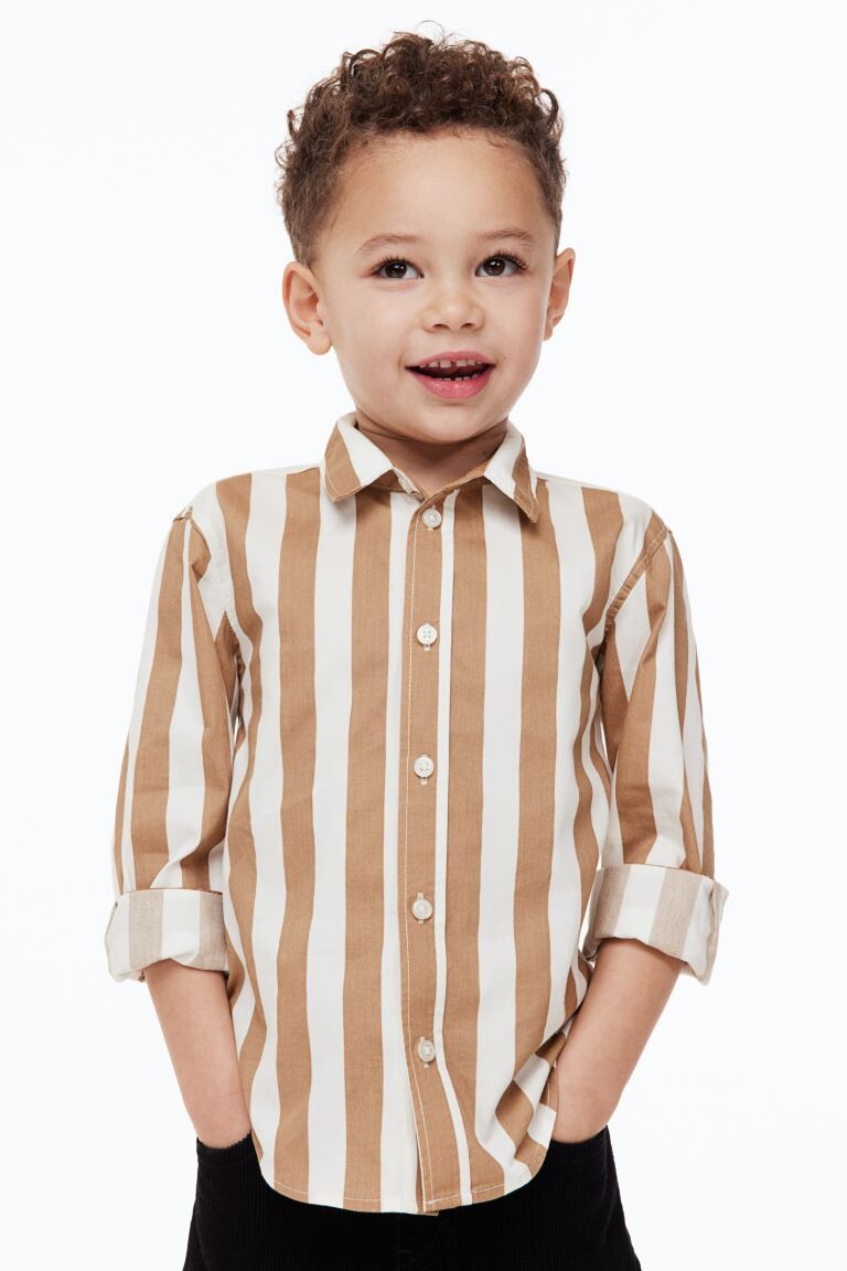 

Хлопчатобумажную рубашку H&M, темно-бежевый/полосатый