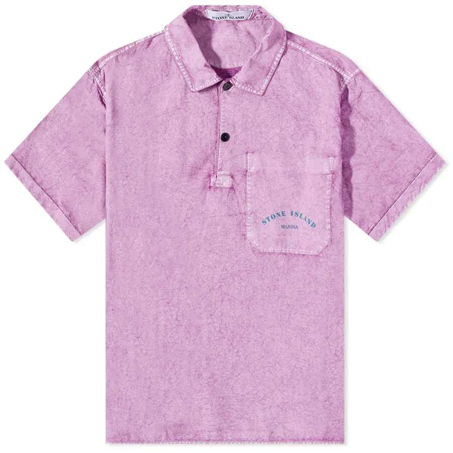 Рубашка Stone Island Marina Chalk Plating Short Sleeve, светло-сиреневый цена и фото