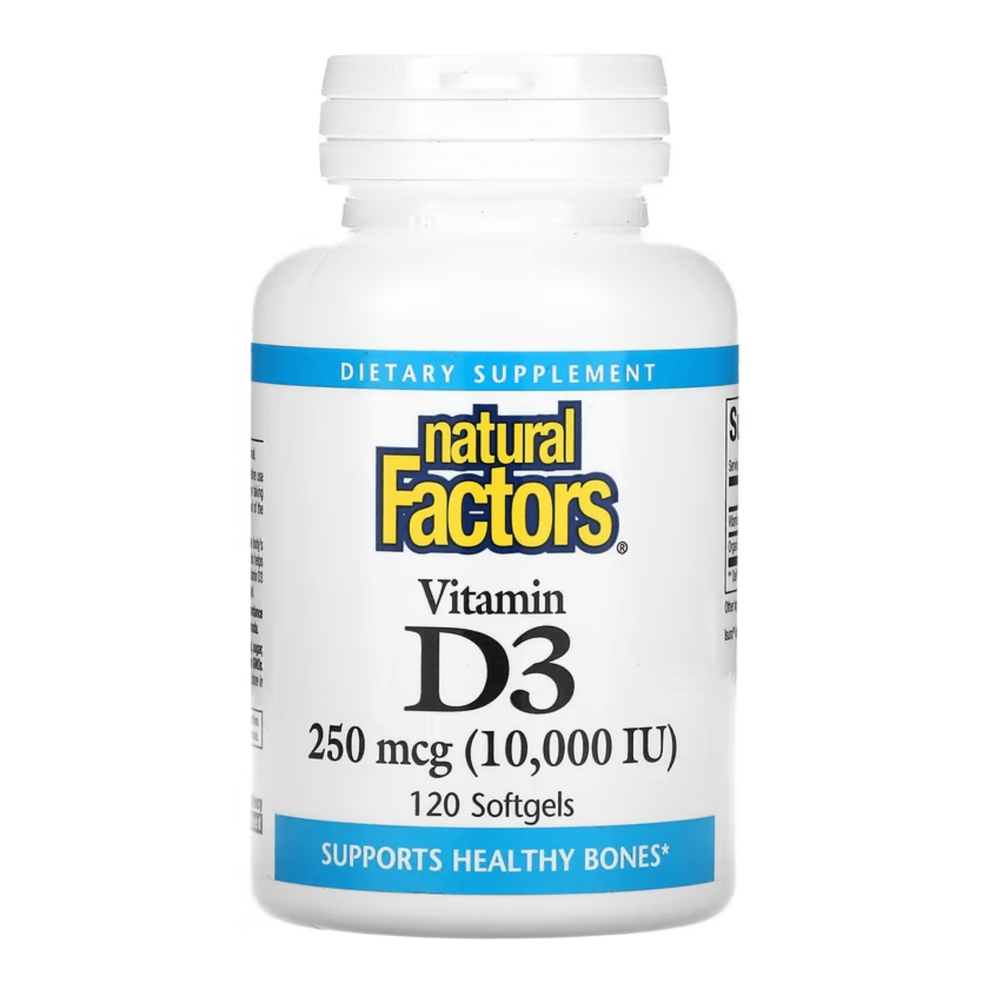 Витамин D3 Natural Factors, 250 мкг (10 000 МЕ), 120 капсул natural factors витамин d3 125 мкг 5000 ме 120 мягких желатиновых капсул