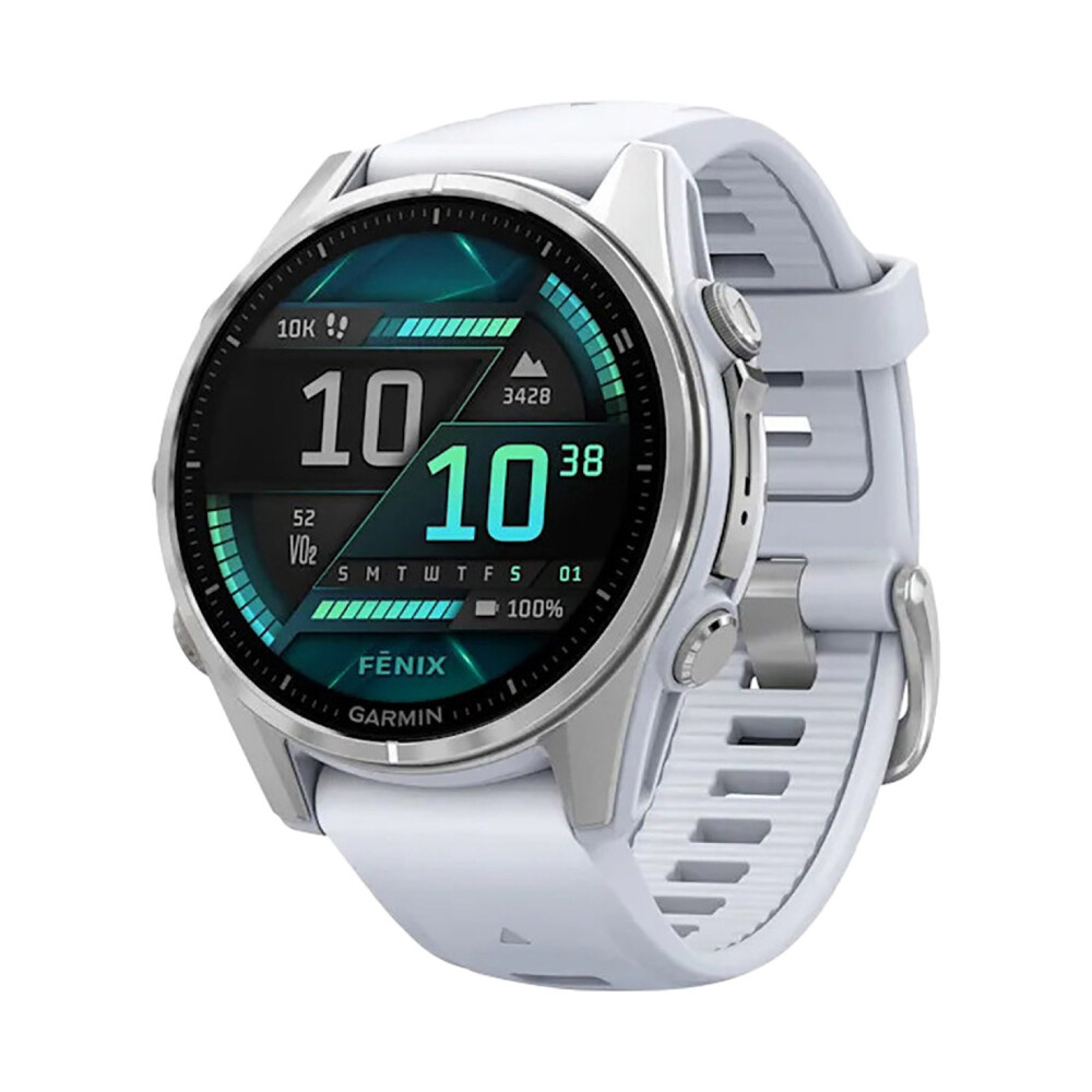 

Умные часы Garmin Fenix 8, 43 мм, AMOLED 1.3", Wi-Fi, серебристый/белый