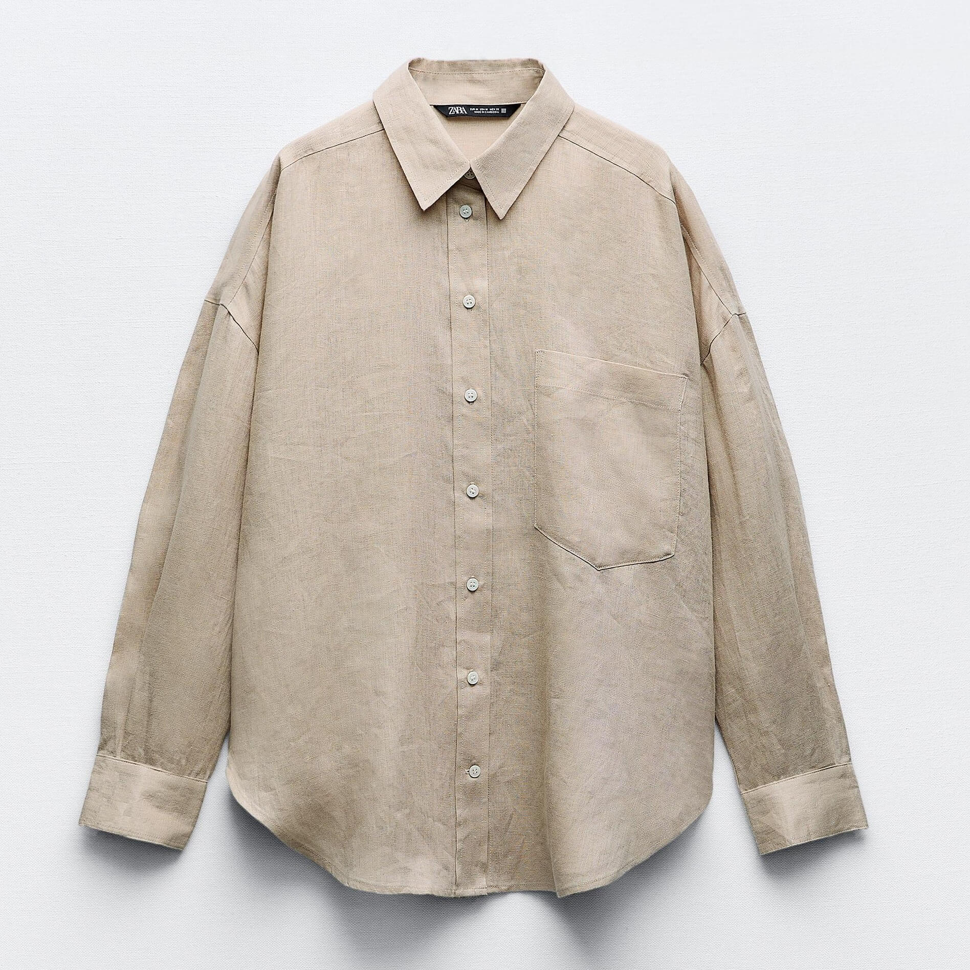Рубашка Zara 100% Linen Basic, бежевый рубашка zara cropped 100% linen белый