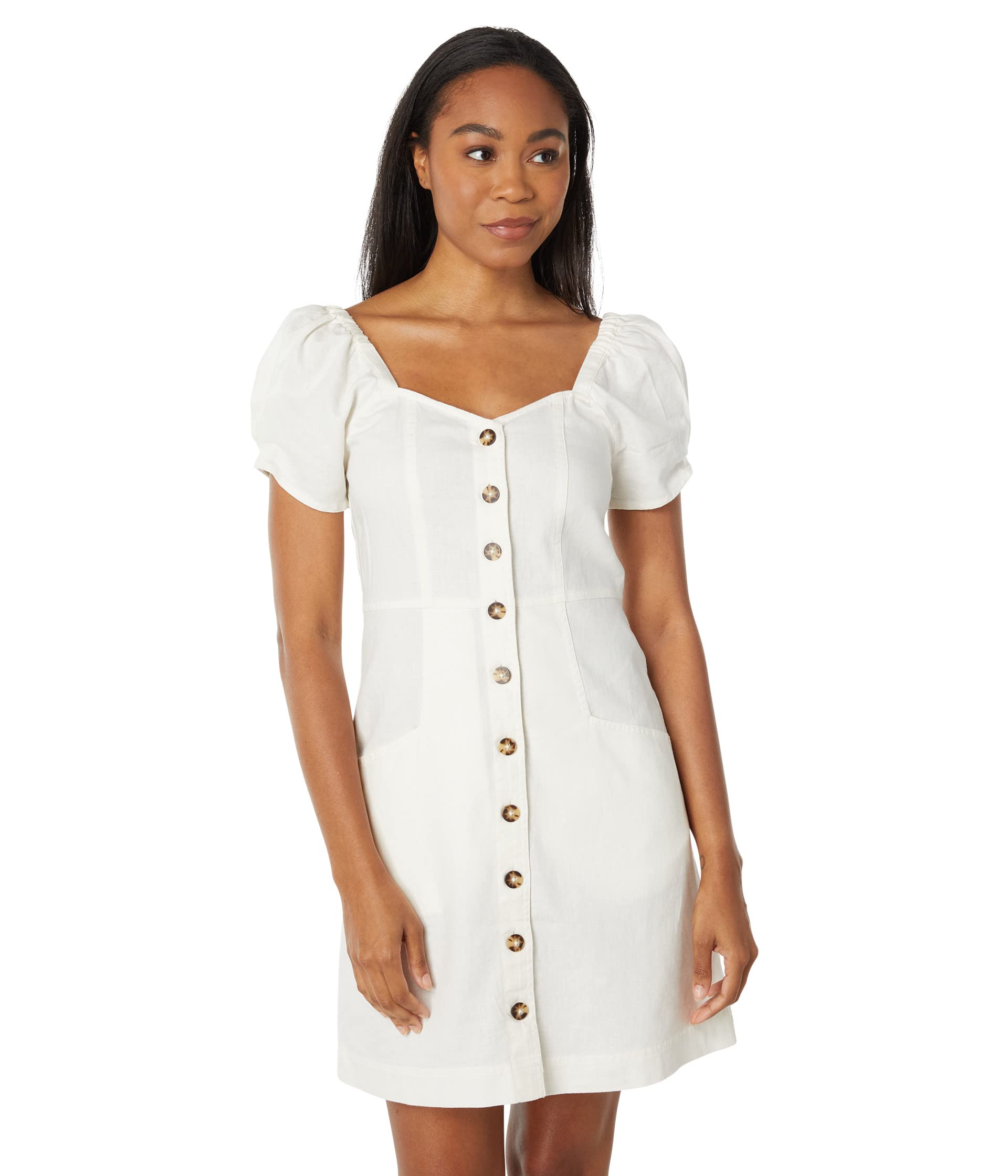 Платье Madewell, Linen-Cotton Puff-Sleeve Mini Dress цена и фото