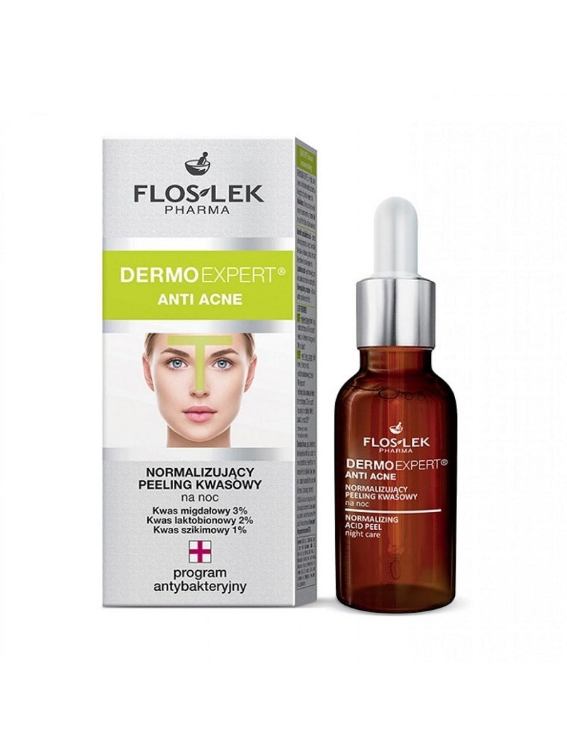 Floslek Dermo Expert Anti Acne нормализующий кислотный пилинг на ночь 30мл