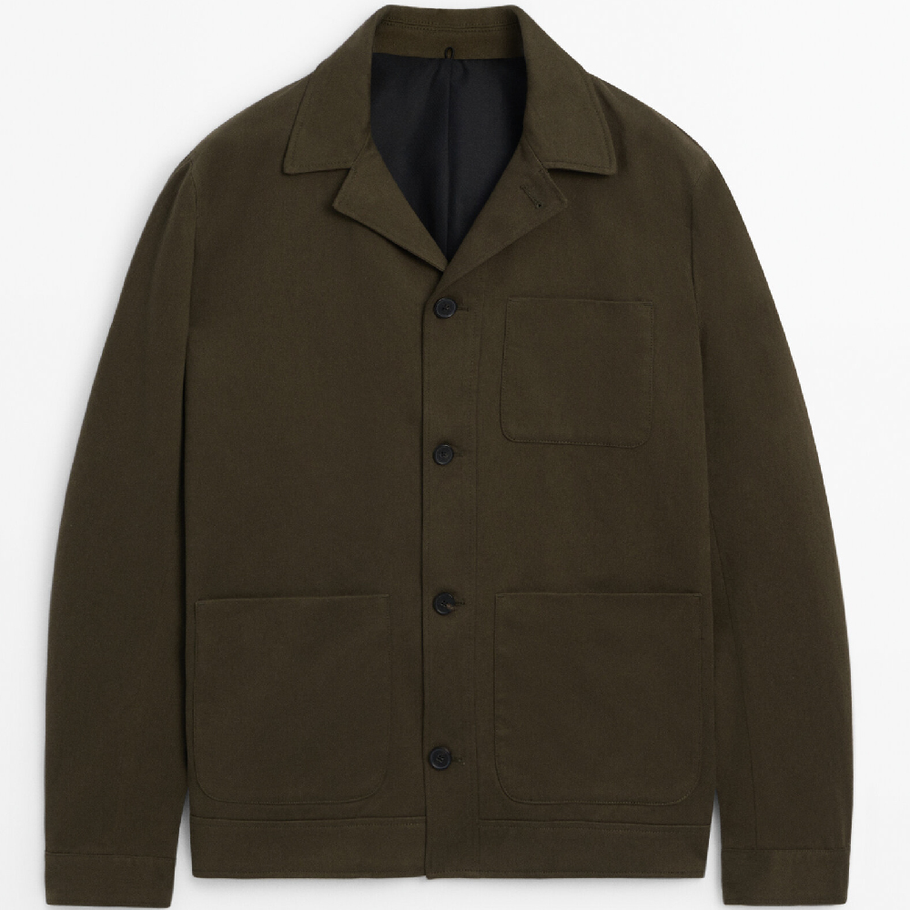 Куртка-рубашка Massimo Dutti Cotton With Chest Pocket, хаки цена и фото