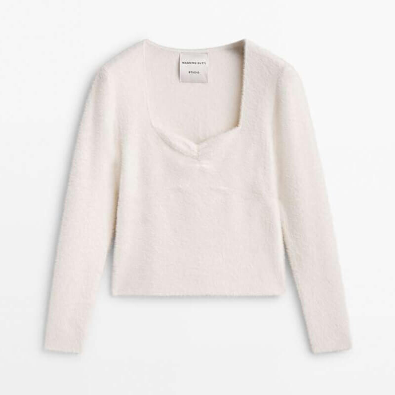 

Полувер Massimo Dutti Faux Fur Studio, белый