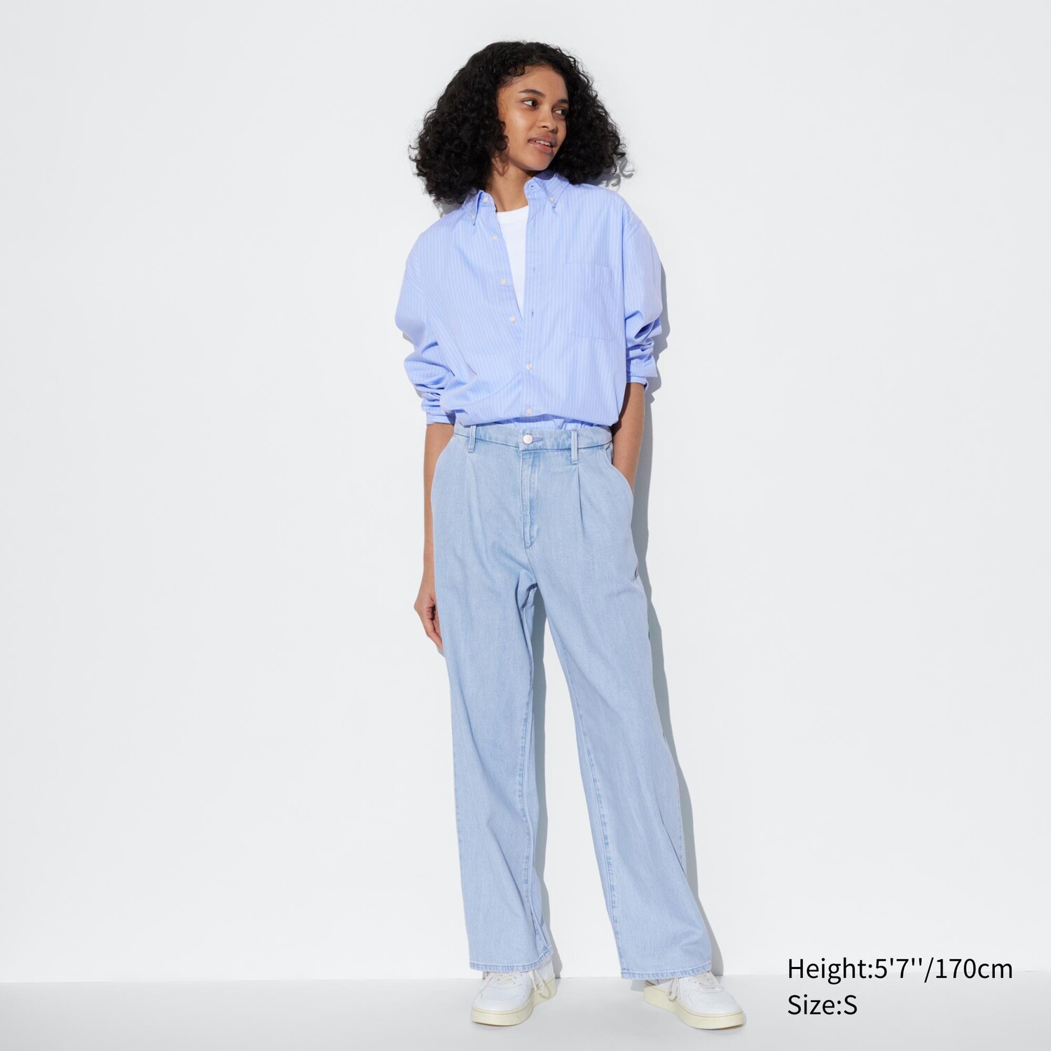 

Брюки со склисами из драпированного денима UNIQLO, синий