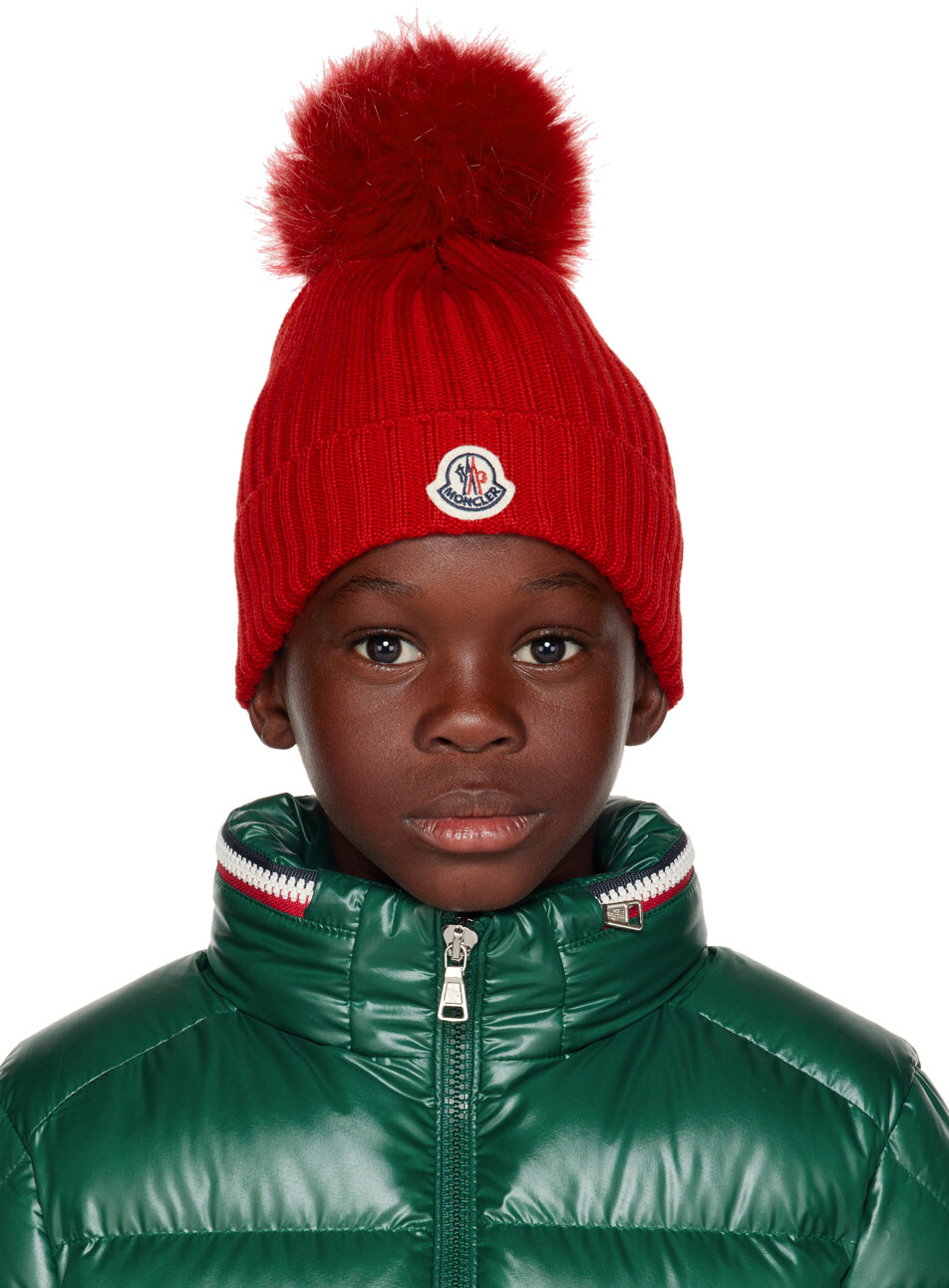 

Moncler Enfant Kids Красная шапка с помпонами, Красный