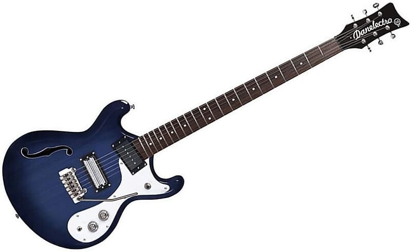 

Электрогитара Danelectro 66BT-TRBLUE Semi-Hollow Double Cutaway Ofset Horn Shape Baritone 6-String Electric Guitar