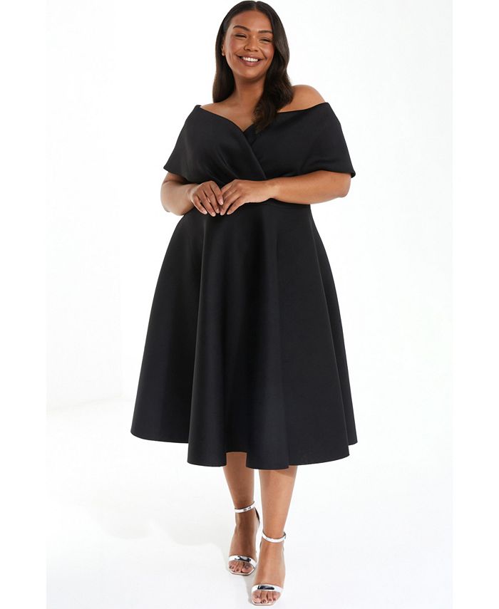 Платье миди с короткими рукавами и глубоким вырезом больших размеров QUIZ, черный фото