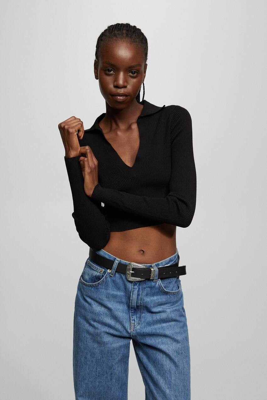

Короткий свитер поло Pull&Bear, черный