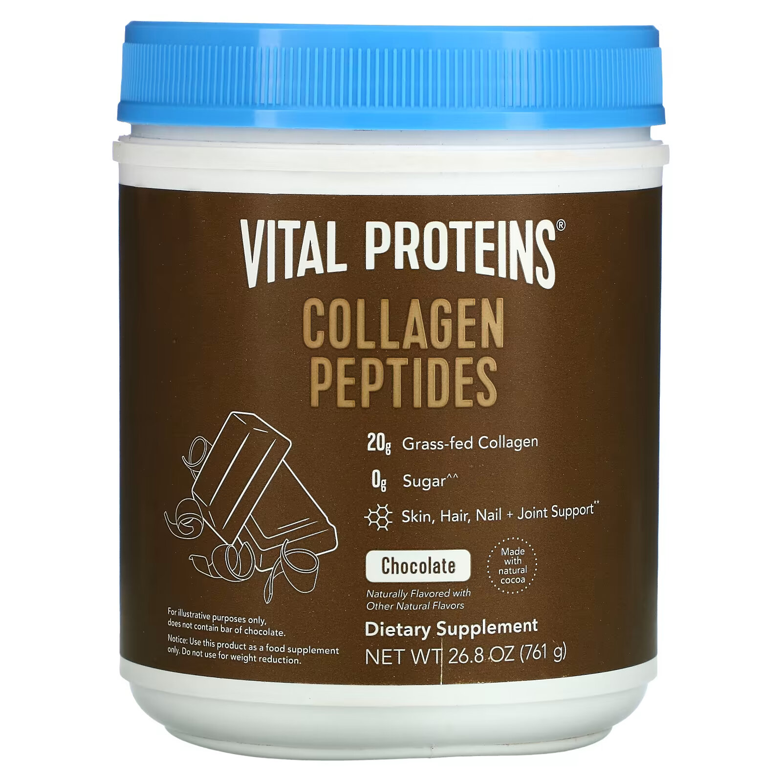 Vital Proteins, Коллагеновые пептиды, шоколад, 761 г (26,8 унции) vital proteins кристаллизованный кофе коллагеновые сливки ваниль 7 пакетиков по 16 г 0 56 унции