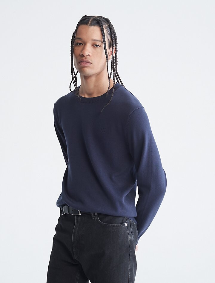 

Гладкий хлопковый свитер Calvin Klein, сапфировый