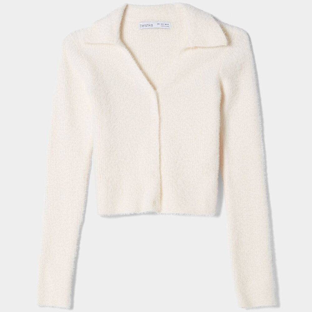 

Кардиган Bershka Button-up Polo Collar, кремовый