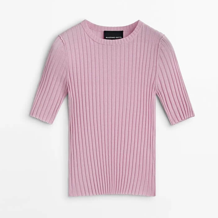 

Свитер Massimo Dutti Ribbed Knit, розовый