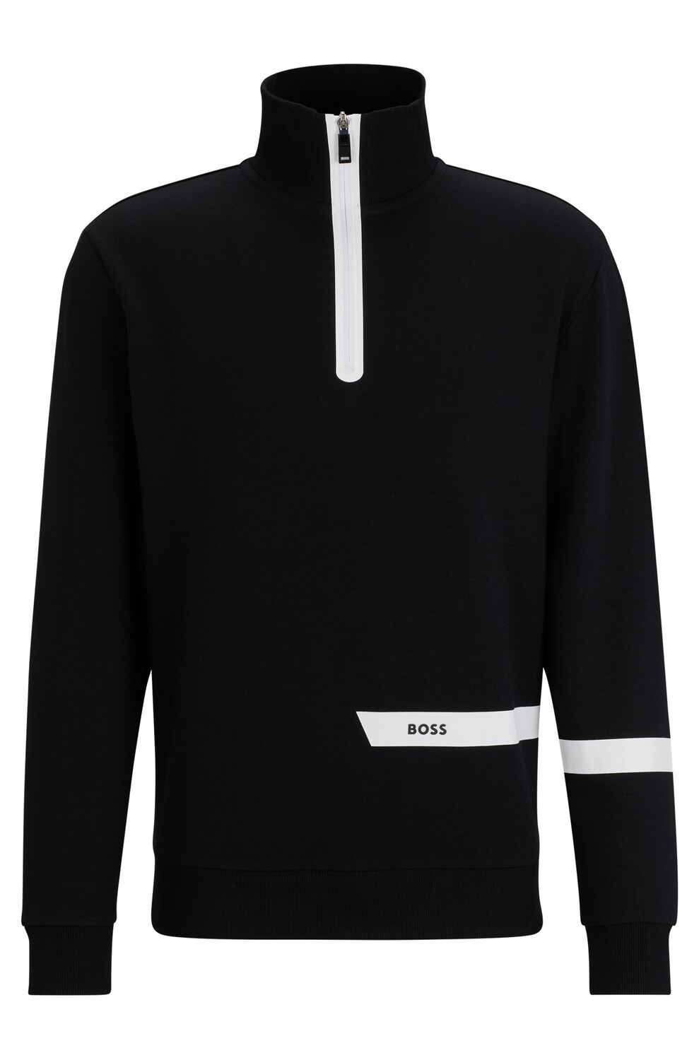 

Толстовка Boss Cotton-blend Zip-neck With Logo Stripe, черный