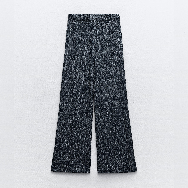 Брюки Zara Textured Wide-leg, синий/белый брюки zara textured chino синий