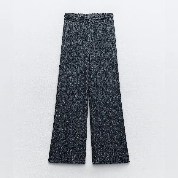 Брюки Zara Textured Wide-leg, синий/белый брюки zara textured chino синий