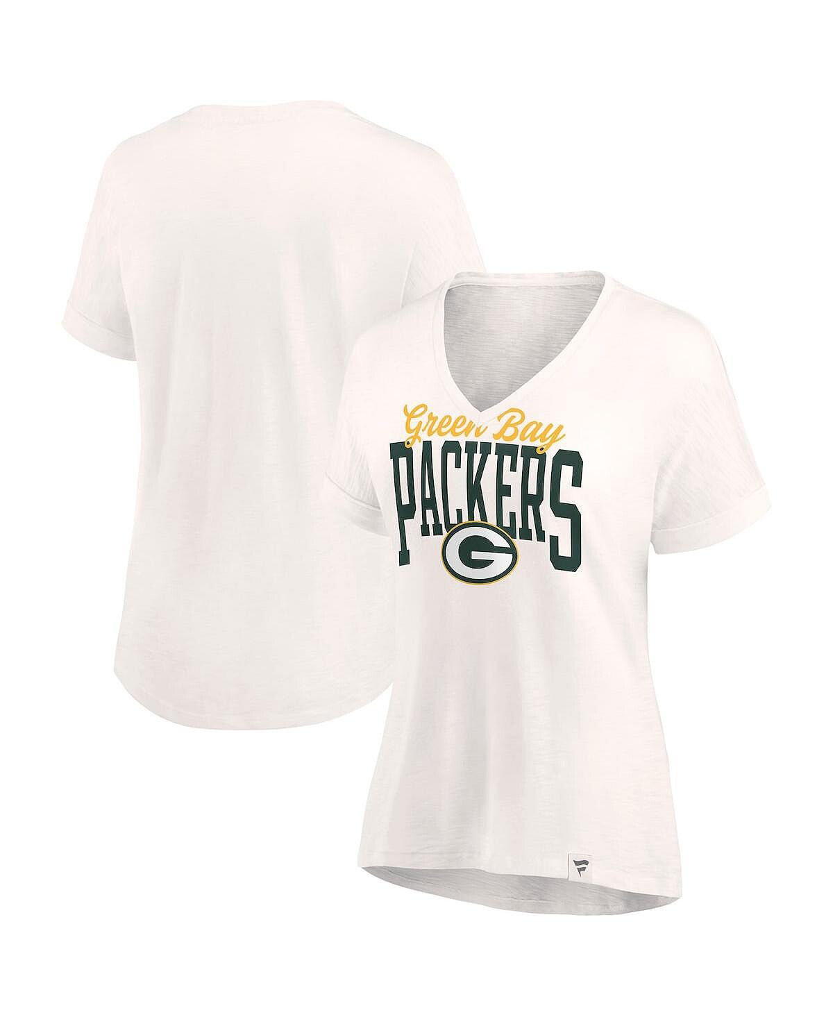 

Женская фирменная овсяная футболка Green Bay Packers Motivating Force с v-образным вырезом Fanatics