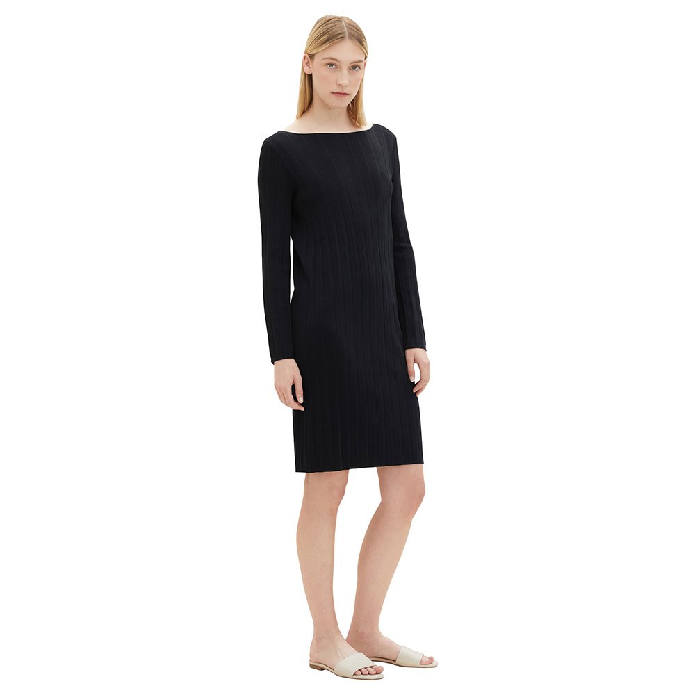 Платье Tom Tailor 1037792 Knitted Rib Plissee Long Sleeve, черный