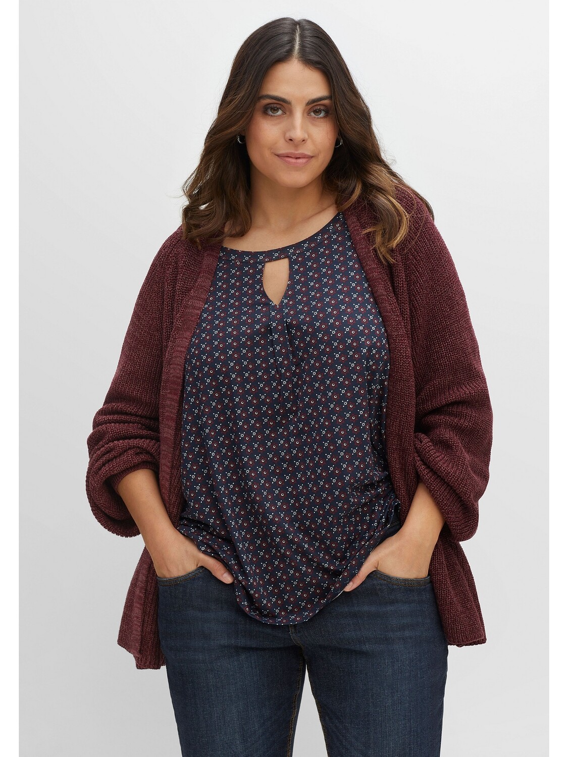 

Кардиган sheego Strickjacke, цвет weinrot meliert