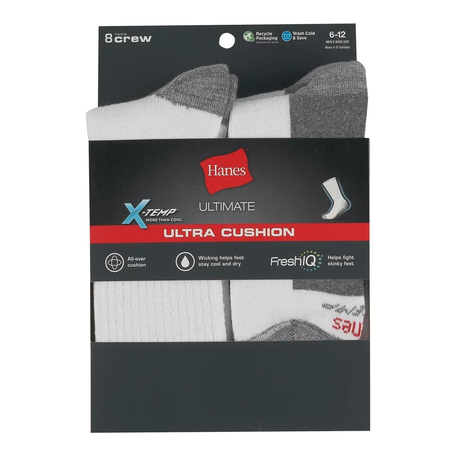 

Мужские носки Hanes Ultimate, 8 пар носков X-Temp Ultra Cushion Crew