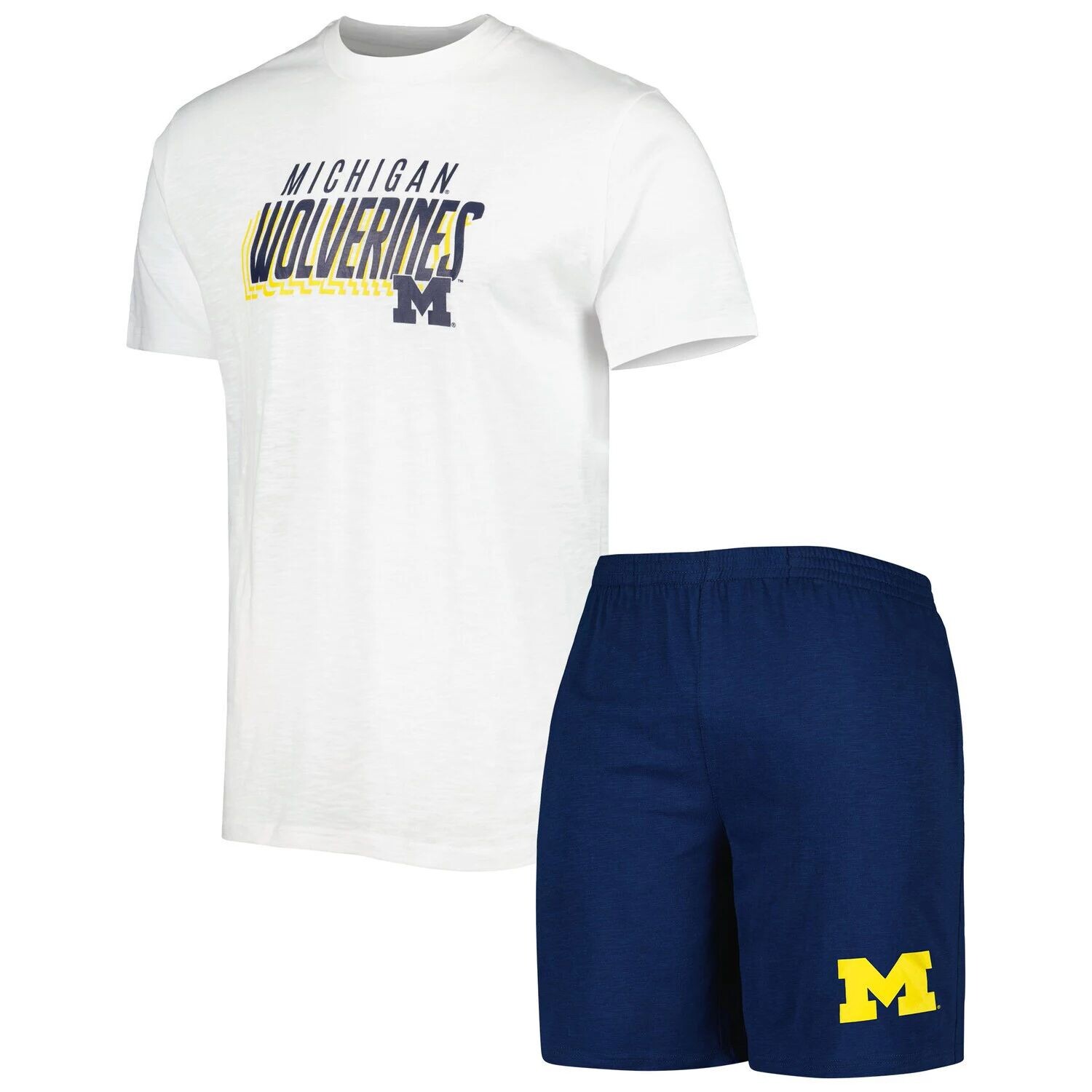

Мужской комплект из футболки и шорт темно-синего/белого цвета Michigan Wolverines Downfield Downfield Concepts Sport