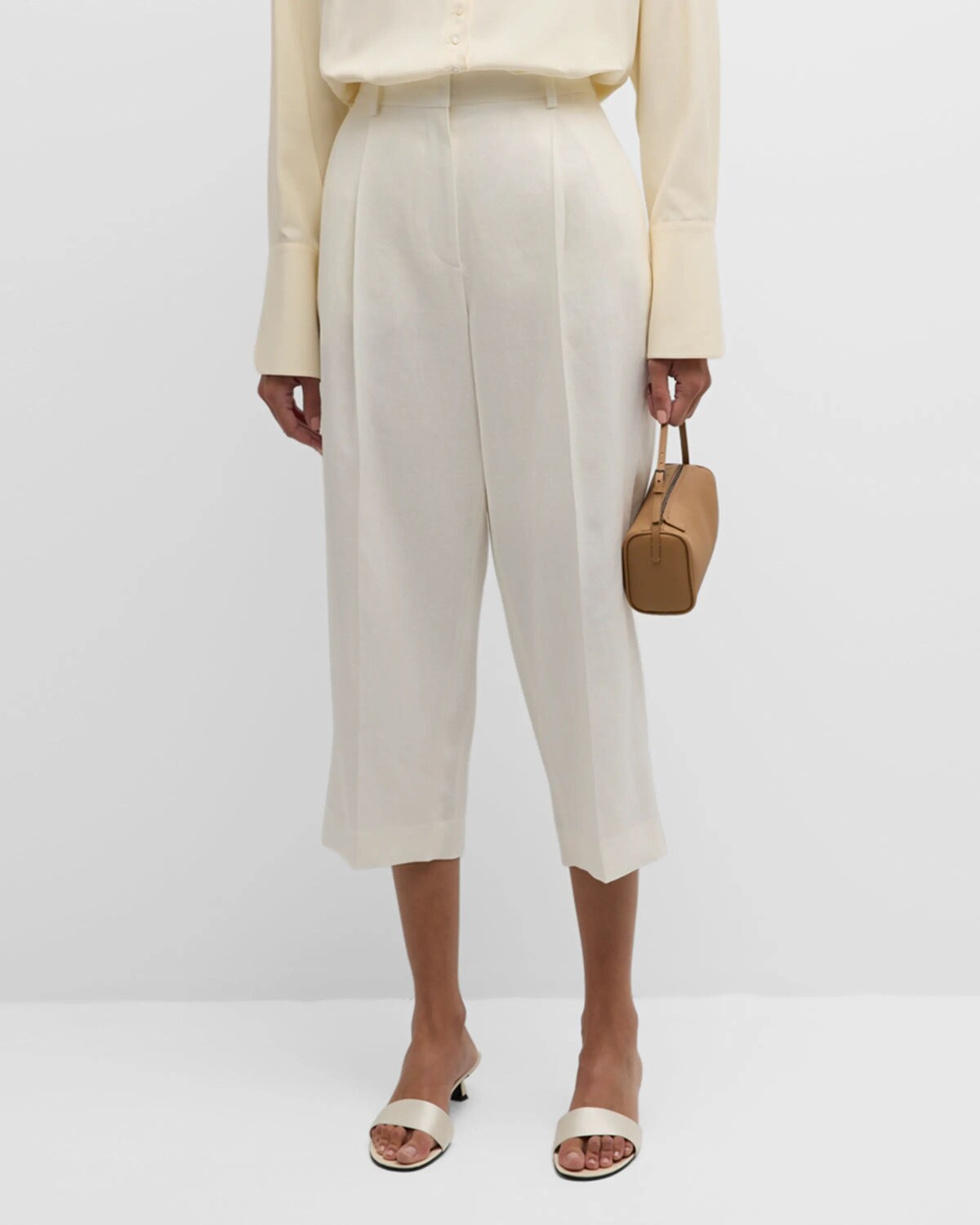 

Широкие льняные брюки Tonnie с высокой посадкой THE ROW, цвет Off White
