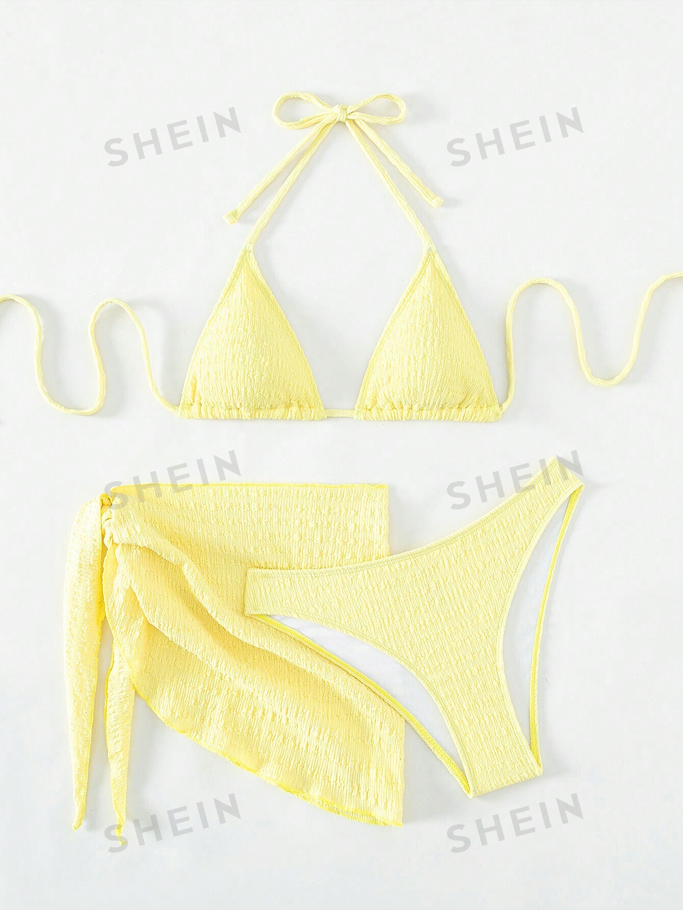 цена SHEIN Swim Basics Комплект бикини из двух частей с вырезом на бретельках, желтый