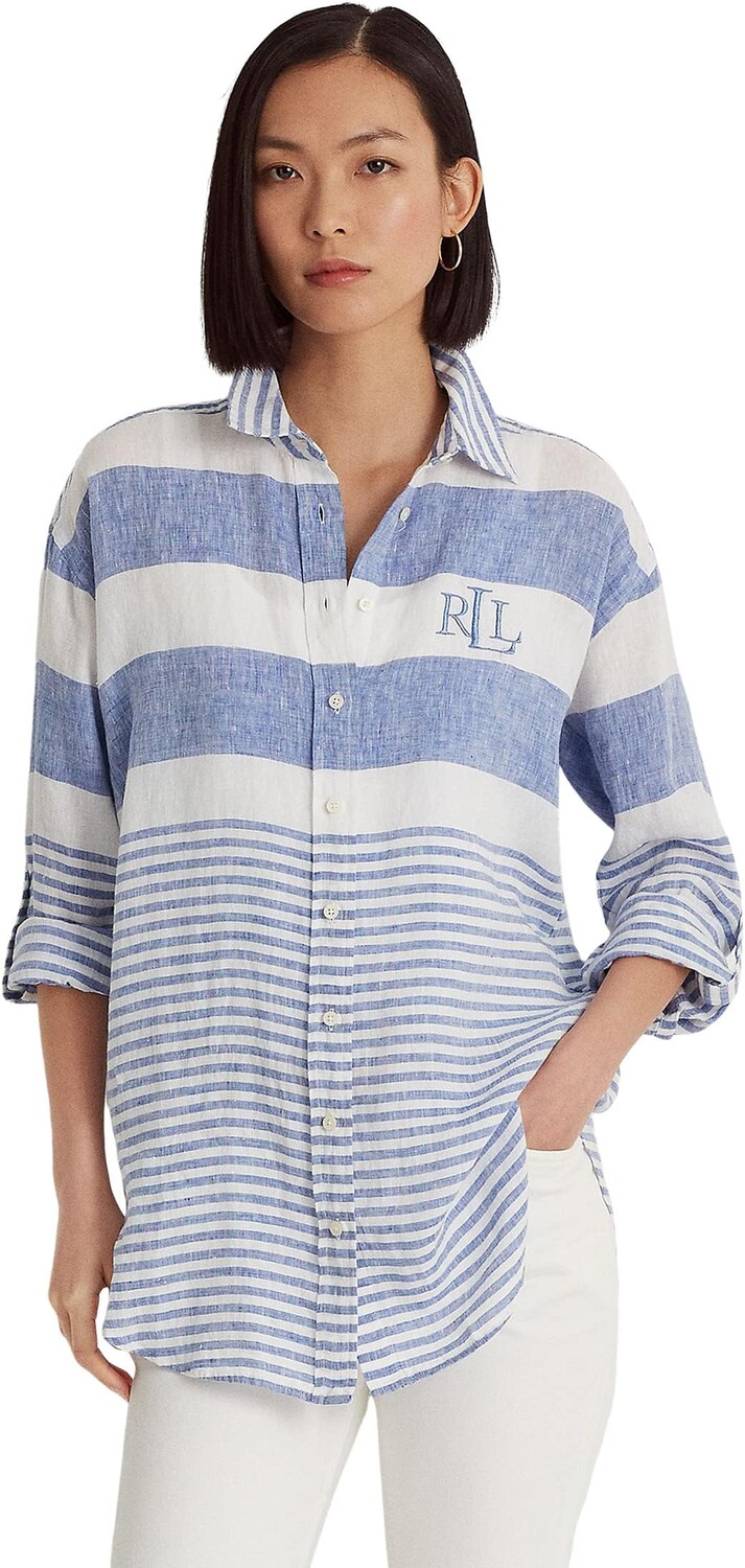 

Льняная рубашка оверсайз в полоску Petite LAUREN Ralph Lauren, цвет Blue Saturn/White