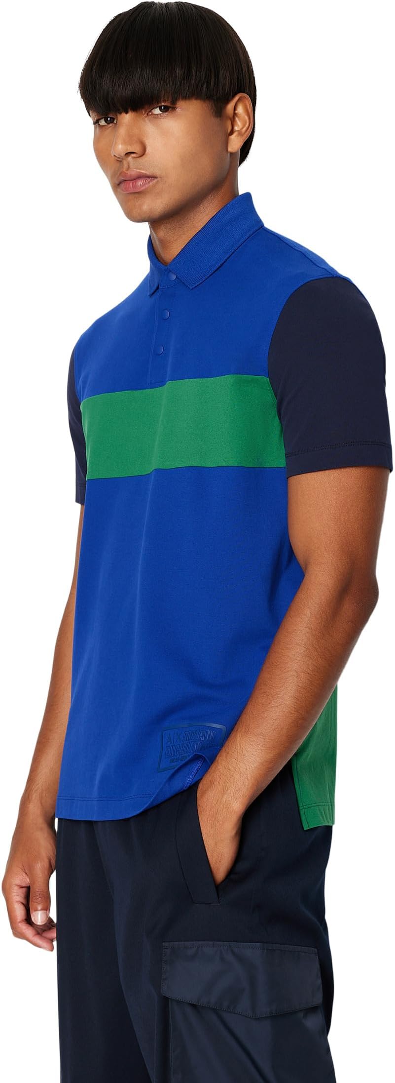 цена Рубашка-поло Color-Blocked Polo Armani Exchange, цвет New Ultra/Verdant Green