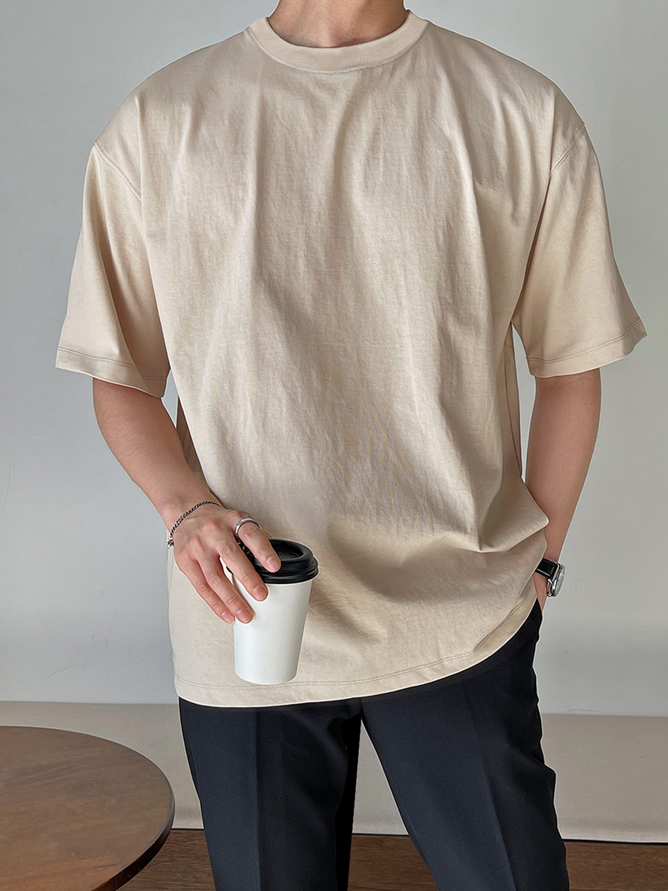DAZY Мужская летняя однотонная футболка с круглым вырезом и короткими рукавами, абрикос