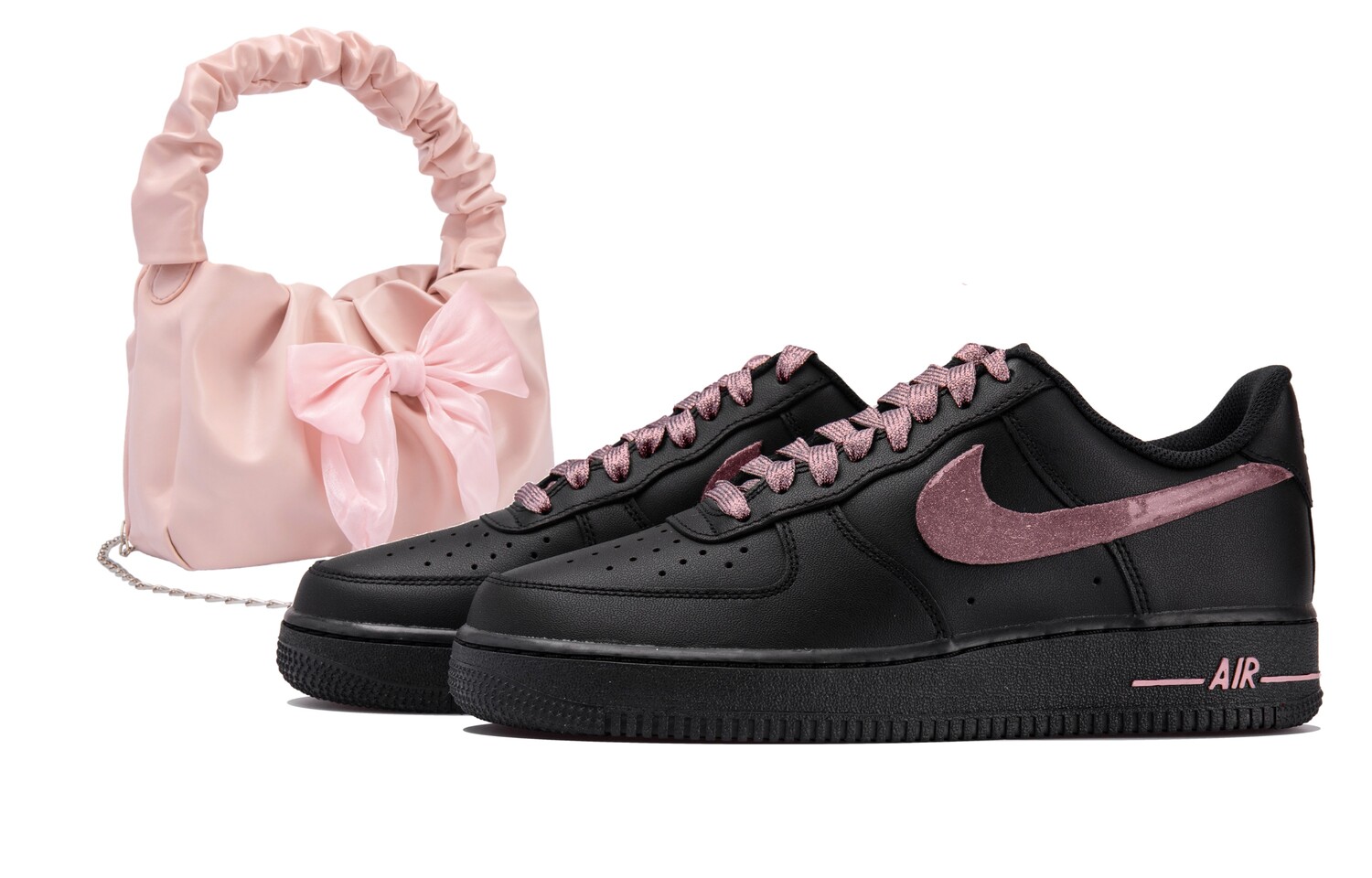 

Кроссовки Nike Air Force 1 Skateboard Shoes Women's Low-Top Black Pink, черный/розовый