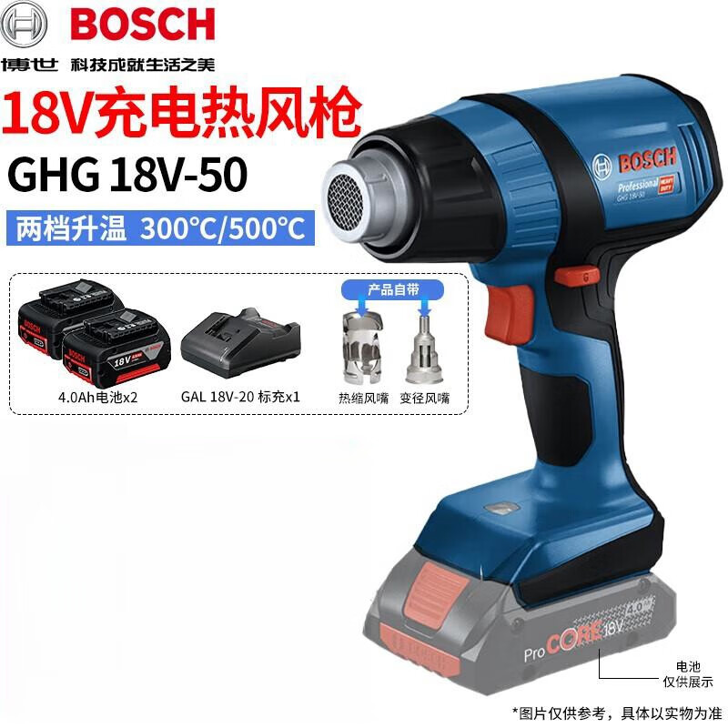 Фен строительный Bosch GHG 18V-50 + два аккумулятора 4.0Ah, зарядное устройство