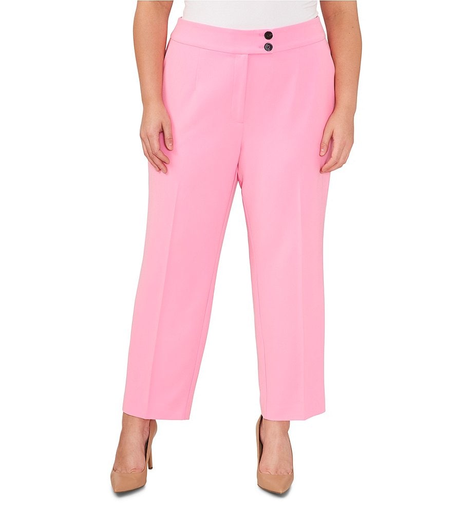 цена CeCe Большие размеры Зауженные прямые брюки со складками спереди по щиколотку Саржевые брюки, розовый