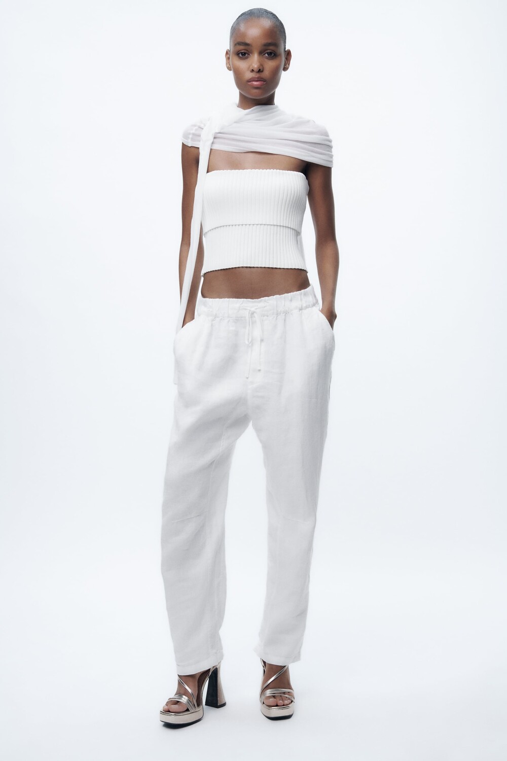 

Льняные пижамные брюки Zara, белый