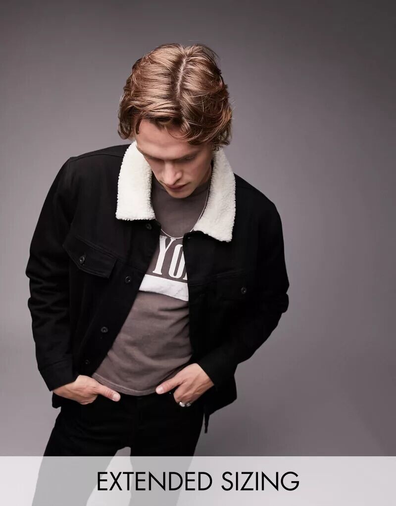 

Черная джинсовая куртка Topman с меховым воротником