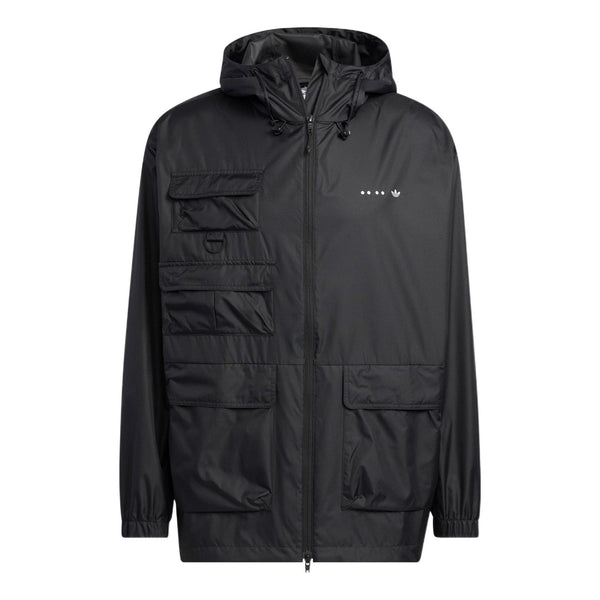 Куртка Men's adidas originals SS22 Solid Color Stand Collar Hooded Drawstring Sports Jacket Autumn Black, черный