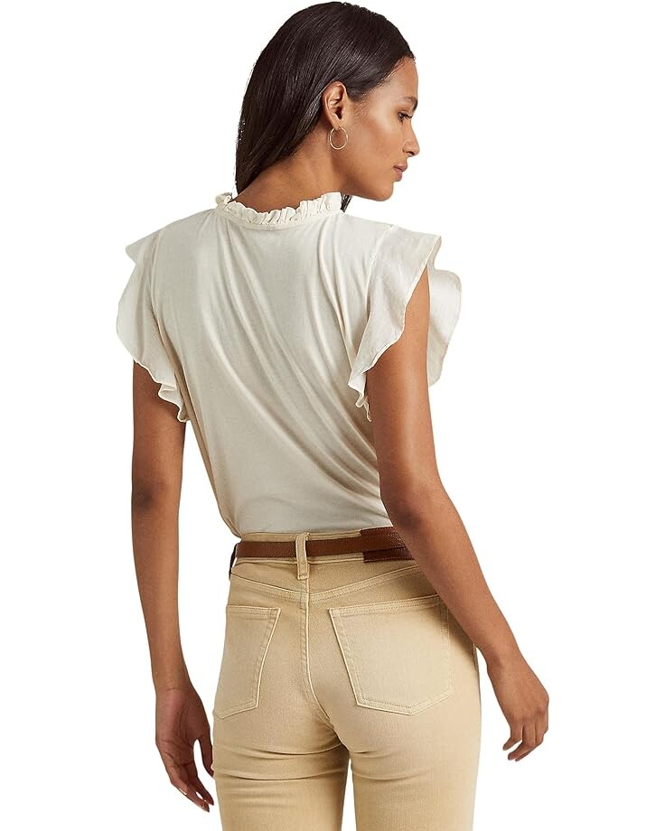 

Топ LAUREN Ralph Lauren Jersey Flutter-Sleeve Top, цвет Mascarpone Cream