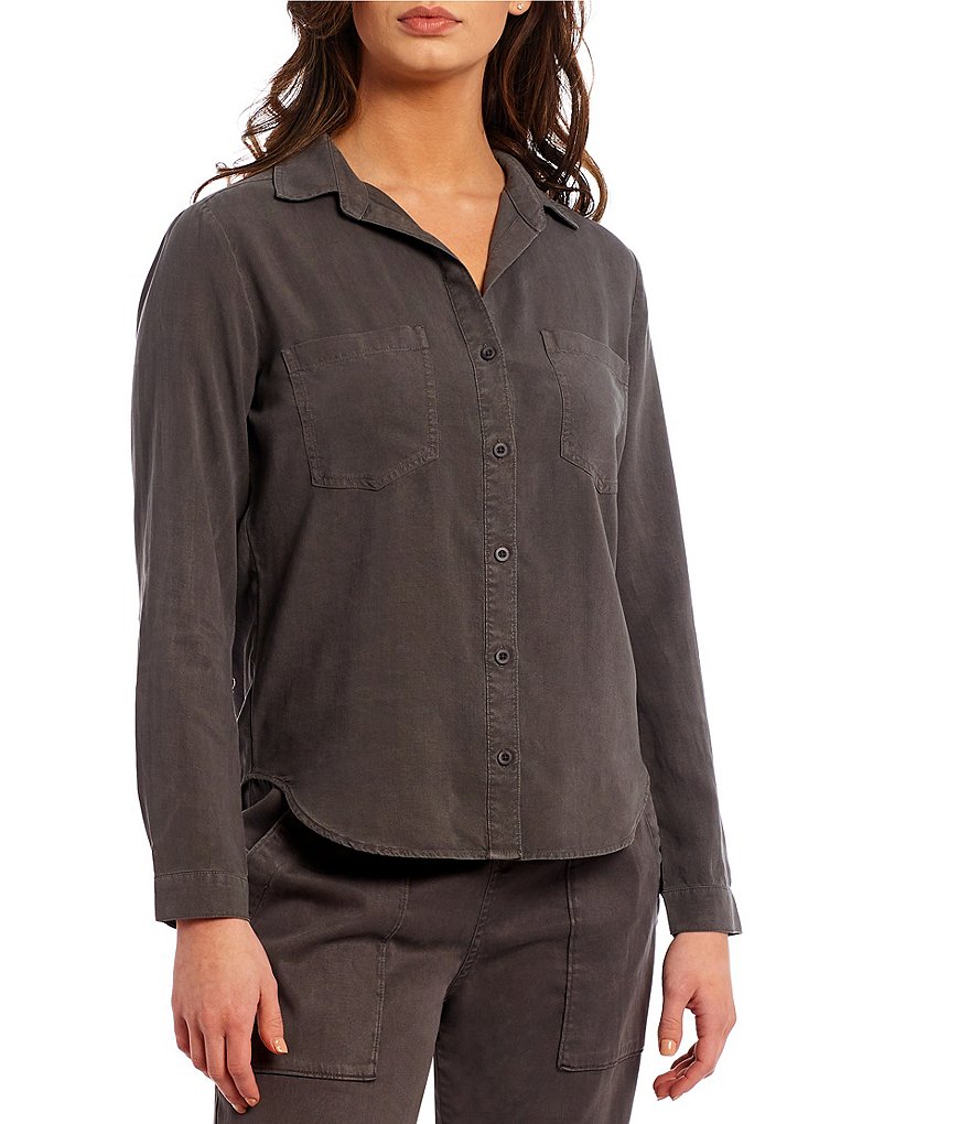 Рубашка из лиоцелла с длинным рукавом и воротником из ткани и камня с воротником на пуговицах спереди Cloth & Stone, серый