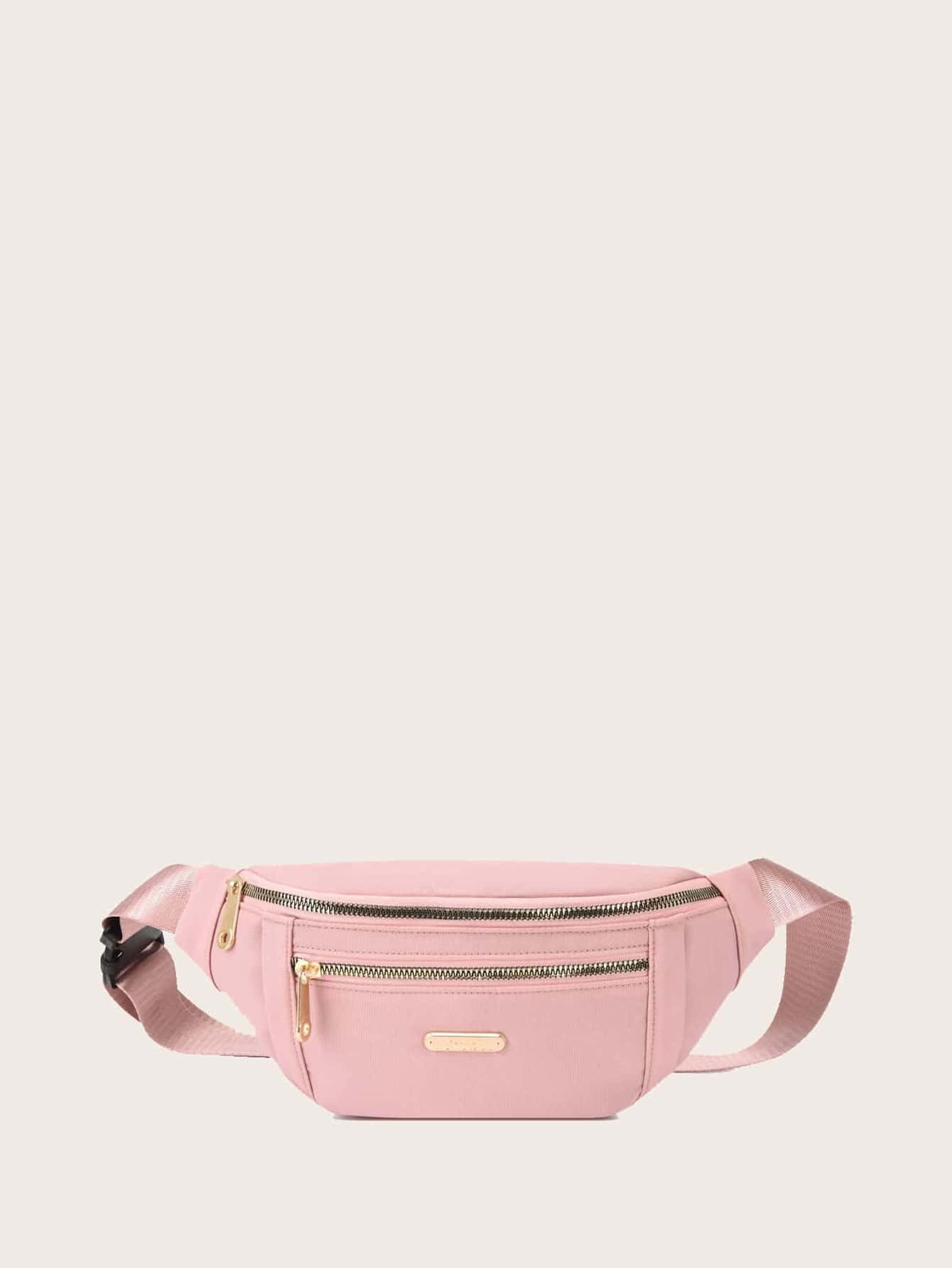 цена Поясная сумка с металлическим декором и пряжкой, розовый