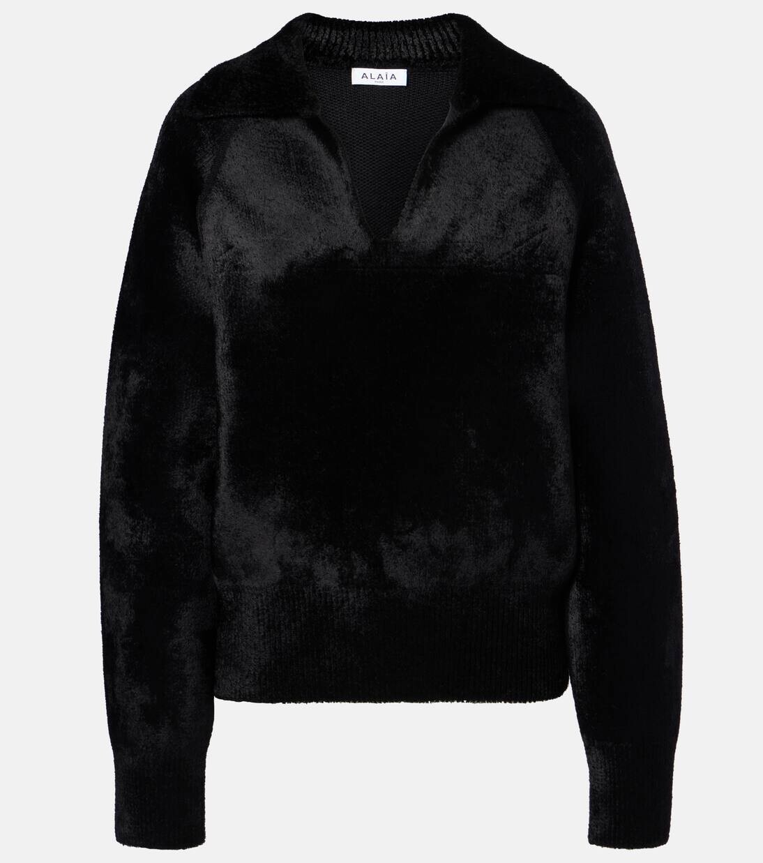 

Свитер-поло из смесовой шерсти Alaïa, цвет noir alaia